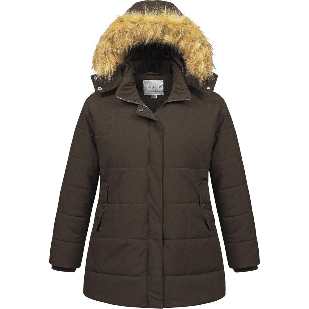 Women's Coffee Long Puffer Hood Jacket Coat Waterproof Winter Warm Removable Fur